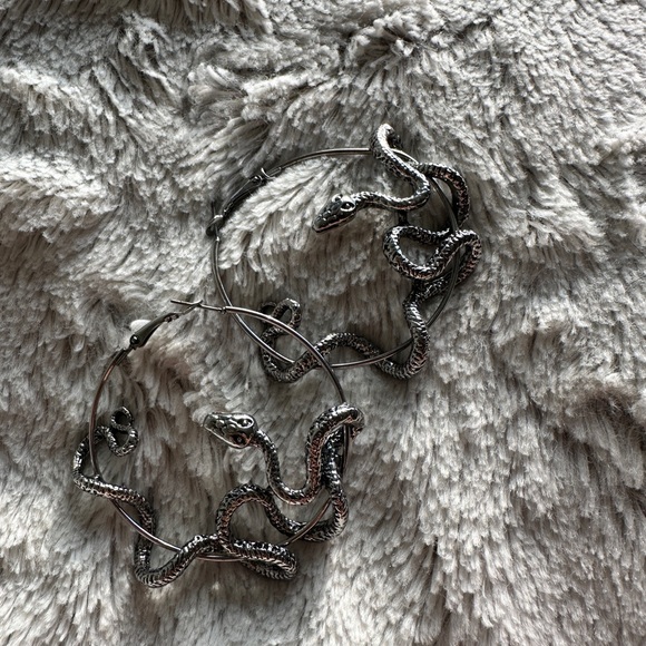 Silver Snake Hoop Earrings - Picture 2 of 2